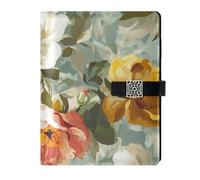 KLL leather lined notebook college subject college ruled for journal water proof cover Vintage Flower 6.7×9.2 inches