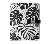 KLL leather lined notebook college subject notebook college for diary delicate Minimalist Black and White Leaves 6.7×9.2 inches