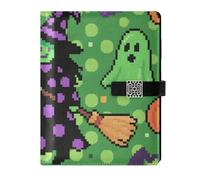 KLL leather lined notebook journal college ruled notebooks for planning water proof cover Halloween Green Polka Dot 6.7×9.2 inches