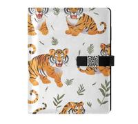 KLL leather lined notebook journal college ruled spiral for diary delicate Multi-cartoon Tigers White 6.7×9.2 inches