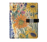 KLL leather lined notebook journal college ruled spiral for travelling water proof cover Beautiful Summer Flowers Cartoon 6.7×9.2 inches