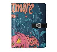 KLL leather lined notebook journal journal notebook for planning water proof cover Happy Halloween Pink Pumpkins 6.7×9.2 inches