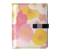 KLL leather lined notebook journal leather notebook for diary water proof cover Spring Colorful Flowers 6.7×9.2 inches