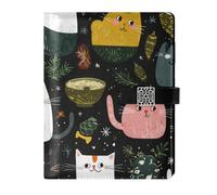 KLL leather lined notebook journal notebook college ruled for diary portable Christmas Cat Olive Green Black 6.7×9.2 inches
