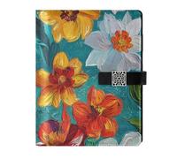 KLL leather lined notebook journal notebook college ruled for journal delicate Colorful Flowers Oil Painting 6.7×9.2 inches