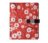 KLL leather lined notebook journal notebooks college ruled for college portable White Floral on Red 6.7×9.2 inches