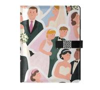 KLL leather lined notebook journal spiral notebook college for travelling portable Cute Cartoon Bride Groom 6.7×9.2 inches