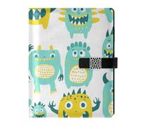 KLL leather lined notebook journal subject notebook college for journal water proof cover Cute Little Monsters Green Yellow 6.7×9.2 inches