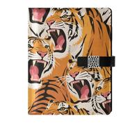 KLL leather lined notebook journal subject notebook college for planning water proof cover Colorful Cartoon Animal Tigers 6.7×9.2 inches