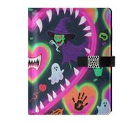 KLL leather lined notebook journal subject notebook college for planning water proof cover Happy Halloween Colorful Candy Ghosts 6.7×9.2 inches