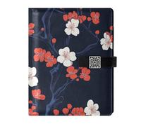 KLL leather lined notebooks college college ruled notebook for diary delicate Ukiyo-e Red and White Cherry Blossom 6.7×9.2 inches