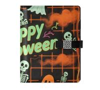 KLL leather lined notebooks college college ruled spiral for journal delicate Halloween Black Pumpkin 6.7×9.2 inches
