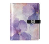 KLL leather lined notebooks college college ruled spiral for planning water proof cover Watercolor Flowers Purple 6.7×9.2 inches