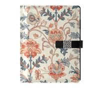 KLL leather lined notebooks college college ruled spiral for travelling portable William Morris Retro Flowers 6.7×9.2 inches