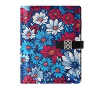KLL leather lined notebooks college journal notebook for working portable Flowers with Elements Of The American Flag 6.7×9.2 inches