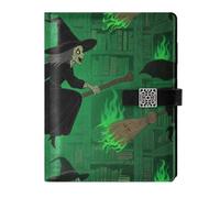 KLL leather lined notebooks college leather notebook for travelling water proof cover Flying Witchy Scream Green 6.7×9.2 inches
