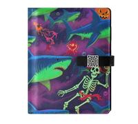 KLL leather lined notebooks college notebook college ruled for working delicate Happy Halloween Blue Shark Skull 6.7×9.2 inches