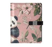 KLL leather lined notebooks college notebook college ruled for working portable Cartoon Cute Pandas Flower 6.7×9.2 inches