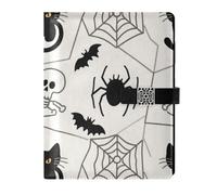 KLL leather lined notebooks college notebooks college ruled for travelling delicate Halloween Black Cat Spider Skull 6.7×9.2 inches