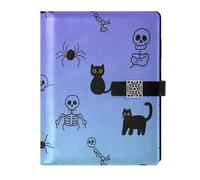 KLL leather lined notebooks college spiral notebook college for journal portable Halloween Black Cat Spider Skull 6.7×9.2 inches