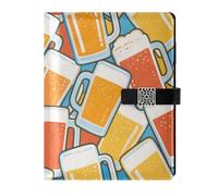 KLL leather lined notebooks college subject college ruled for diary water proof cover Colorful Cartoon Cute Beer 6.7×9.2 inches
