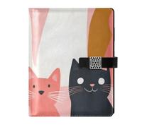 KLL leather lined notebooks college subject college ruled for journal water proof cover Cute Cartoon Cat Illustration 6.7×9.2 inches