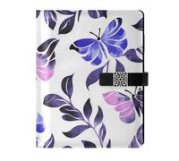 KLL leather lined notebooks college subject college ruled for journal water proof cover Mystery Butterflies Purple 6.7×9.2 inches