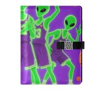 KLL leather lined ruled notebook college ruled notebooks for diary water proof cover Funny Green Aliens Play Basketball 6.7×9.2 inches