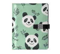 KLL leather lined ruled notebook college ruled notebooks for journal portable Pandas Mint Green Seamless 6.7×9.2 inches