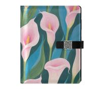 KLL leather lined ruled notebook college ruled spiral for planning portable Pink Blue Calla Lily 6.7×9.2 inches