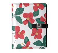 KLL leather lined ruled notebook college ruled spiral for working delicate Red Flowers Green Leaves 6.7×9.2 inches