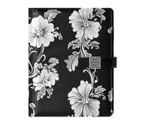 KLL leather lined ruled notebook journal notebook for college portable Black Hand Drawn Flowers 6.7×9.2 inches