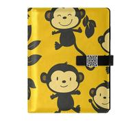 KLL leather lined ruled notebook leather notebook for college delicate Monkey Yellow Cartoon Black 6.7×9.2 inches