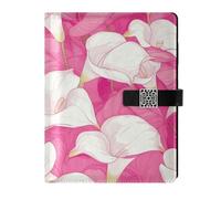KLL leather lined ruled notebook notebook college ruled for college water proof cover Vintage Calla Lily Hot Pink and White Chic 6.7×9.2 inches