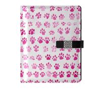 KLL leather lined ruled notebook notebooks college ruled for diary water proof cover Cute Pink Dog Paw Prints White 6.7×9.2 inches