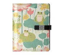 KLL leather lined ruled notebook spiral notebook college for travelling delicate Fresh Spring Cute Frogs flower 6.7×9.2 inches