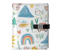 KLL leather lined ruled notebook subject college ruled for journal delicate Cartoon Children Doodle 6.7×9.2 inches