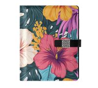 KLL leather lined ruled notebook subject college ruled for journal delicate Hawaiian Tropical Flowers Palm Leaves Colorful 6.7×9.2 inches