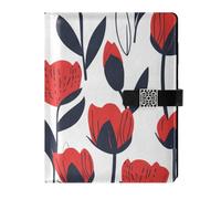 KLL leather lined ruled notebook subject college ruled for journal delicate Red Flower Pattern 6.7×9.2 inches