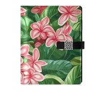 KLL leather lined ruled notebook subject college ruled for planning delicate Pink Flower Green Leaves 6.7×9.2 inches