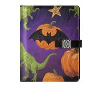 KLL leather lined ruled notebook subject college ruled for planning portable Orange Evil Halloween Dinosaur 6.7×9.2 inches