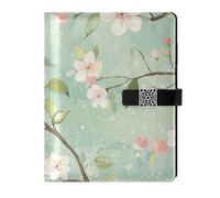 KLL leather lined ruled notebook subject college ruled for planning water proof cover Spring Pear Blossom Birds Green 6.7×9.2 inches