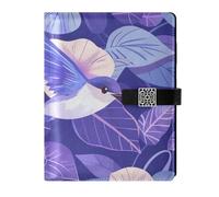 KLL leather lined ruled notebook subject notebook college for college water proof cover Cartoon Purple Morning Glory Flowers Birds 6.7×9.2 inches