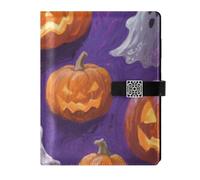 KLL leather lined spiral notebook college ruled notebooks for journal delicate Halloween Yellow Pumpkin 6.7×9.2 inches