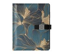 KLL leather lined spiral notebook college ruled spiral for college portable Teal Gold Floral Pattern 6.7×9.2 inches