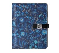KLL leather lined spiral notebook college ruled spiral for college water proof cover William Morris Style Blue Floral Pattern 6.7×9.2 inches