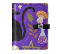 KLL leather lined spiral notebook college ruled spiral for journal portable Halloween Black Cat Skull 6.7×9.2 inches