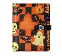 KLL leather lined spiral notebook college ruled spiral for planning portable Halloween Orange and Black Pumpkin 6.7×9.2 inches