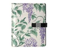 KLL leather lined spiral notebook college ruled spiral for planning water proof cover Vintage Wisteria Flower Retro 6.7×9.2 inches