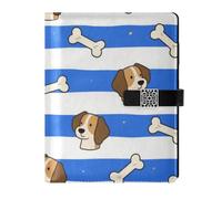KLL leather lined spiral notebook leather notebook for diary water proof cover Blue White Striped Dog Bone 6.7×9.2 inches